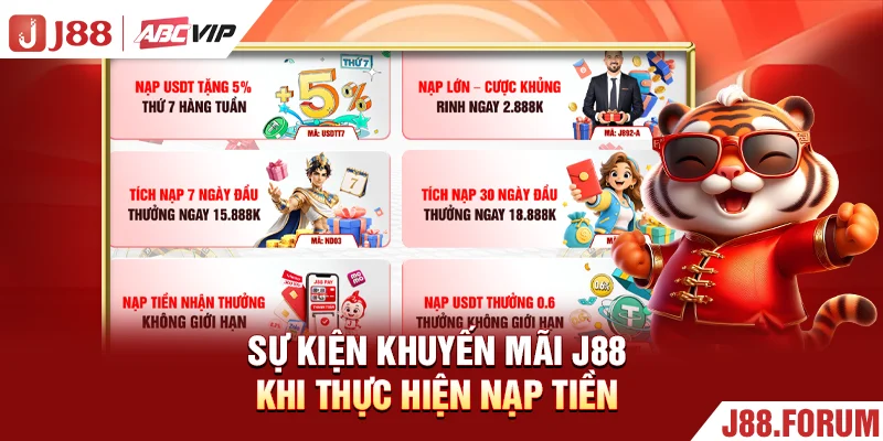 Khuyến Mãi J88 - Bật Mí Các Sự Kiện Độc Quyền Năm 2026 Sự kiện khuyến mãi J88 khi thực hiện nạp tiền